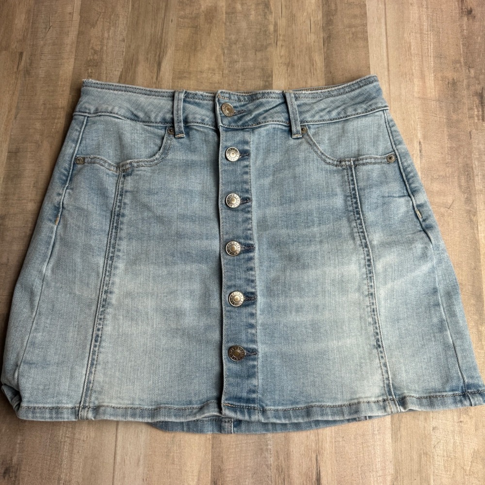 American Eagle Women's Size 4 Hi Rise A Line Skirt Button Denim Super Stretch